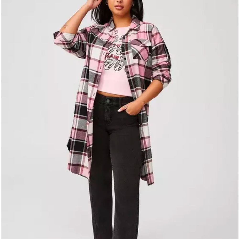 Plaid Pink and Black Long Shirt